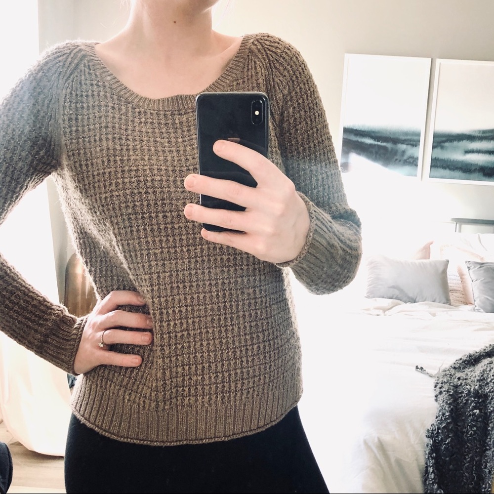 GAP Muted Mauve Rose Gold Shimmer Waffle Sweater